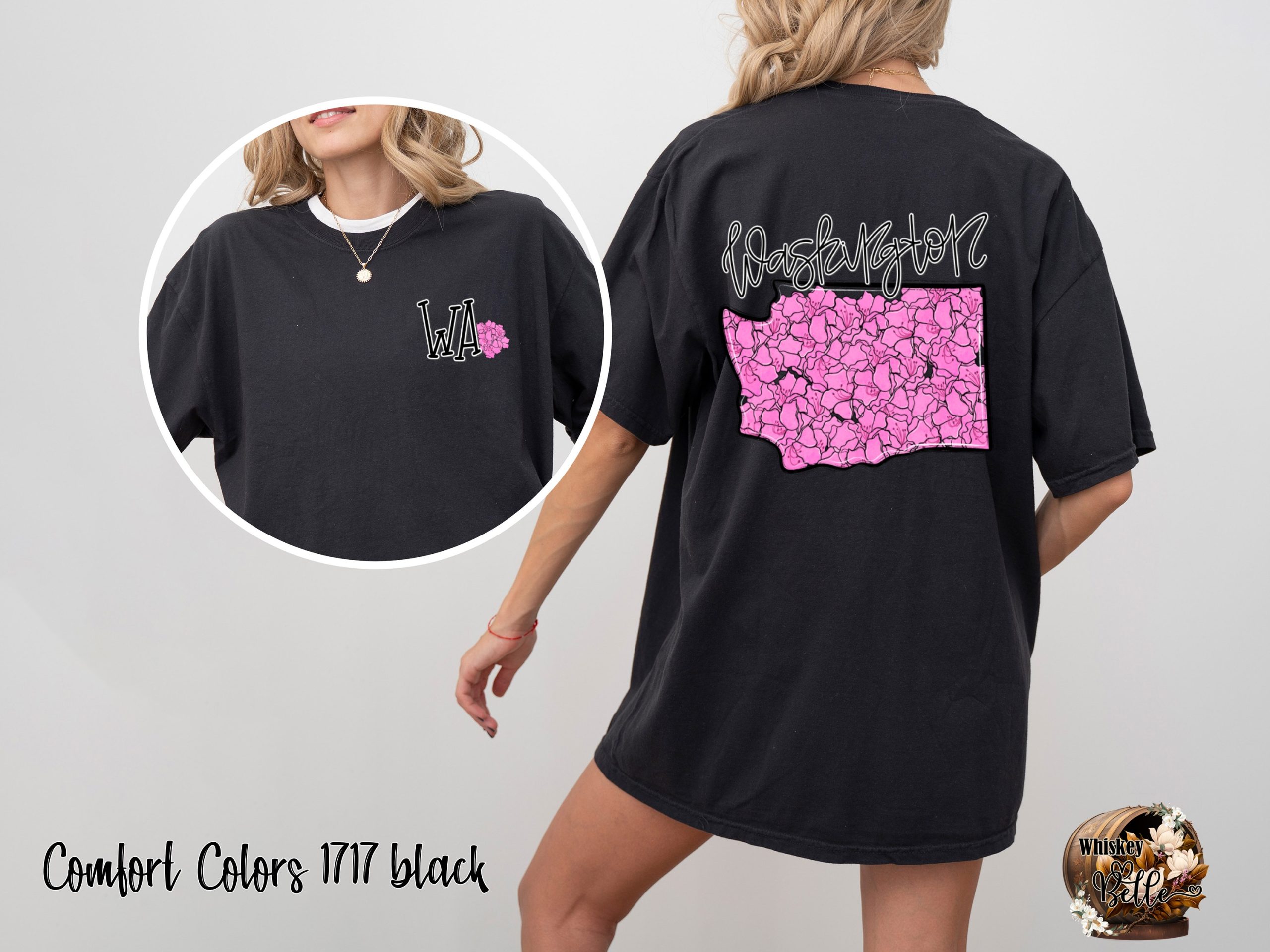 Washington State Flower Rhododendron T Shirt, WA Pink Floral Map Tee, Pacific Northwest Gift, PNW Travel Souvenir, USA State Pride - Image 2
