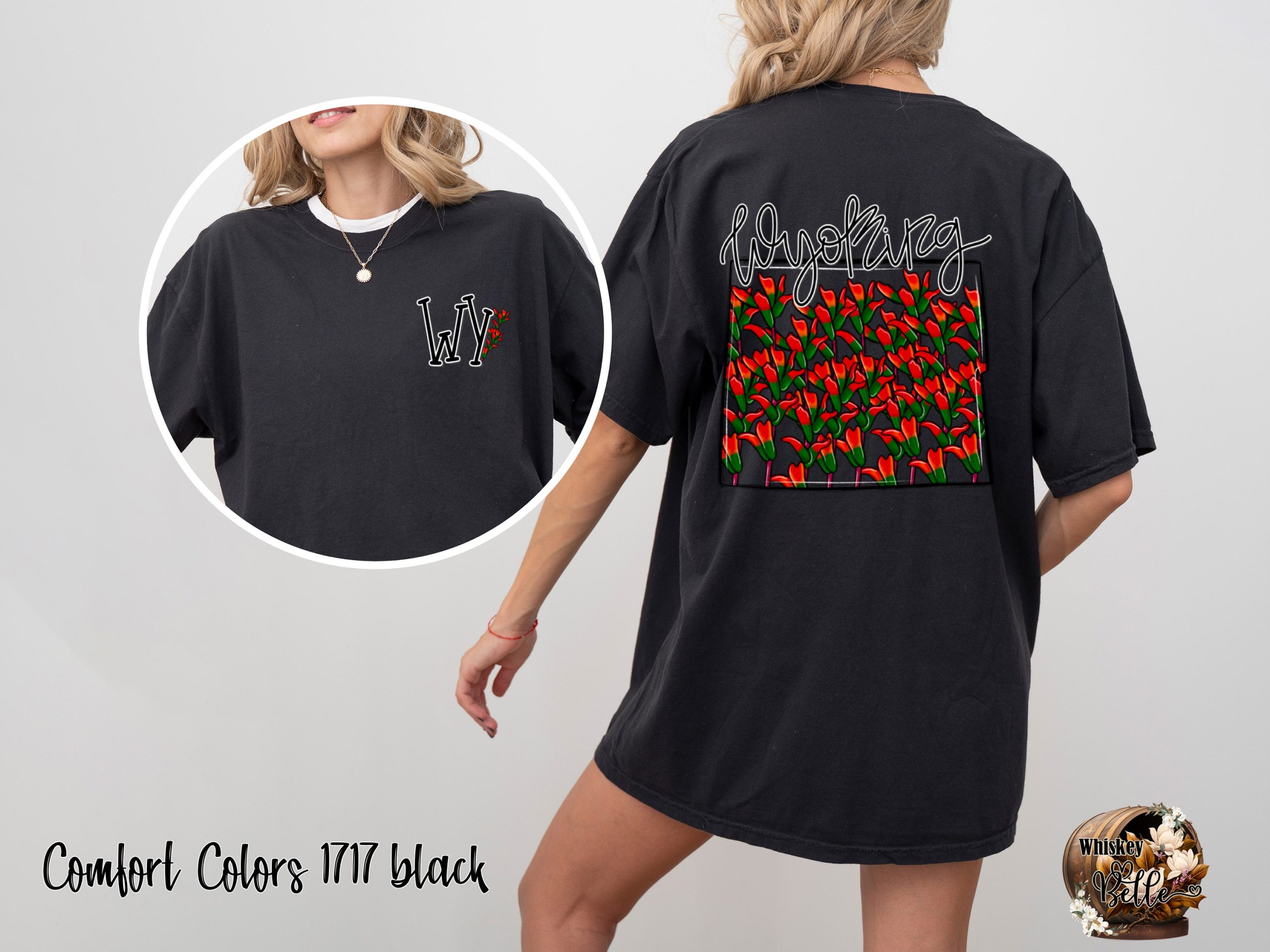 Wyoming Flowers T-Shirt, State Pride Shirt, Floral WY Tee, Souvenir Gift, Trendy Graphic Top, Vacation Tee, Wyoming Lover Gift - Image 2