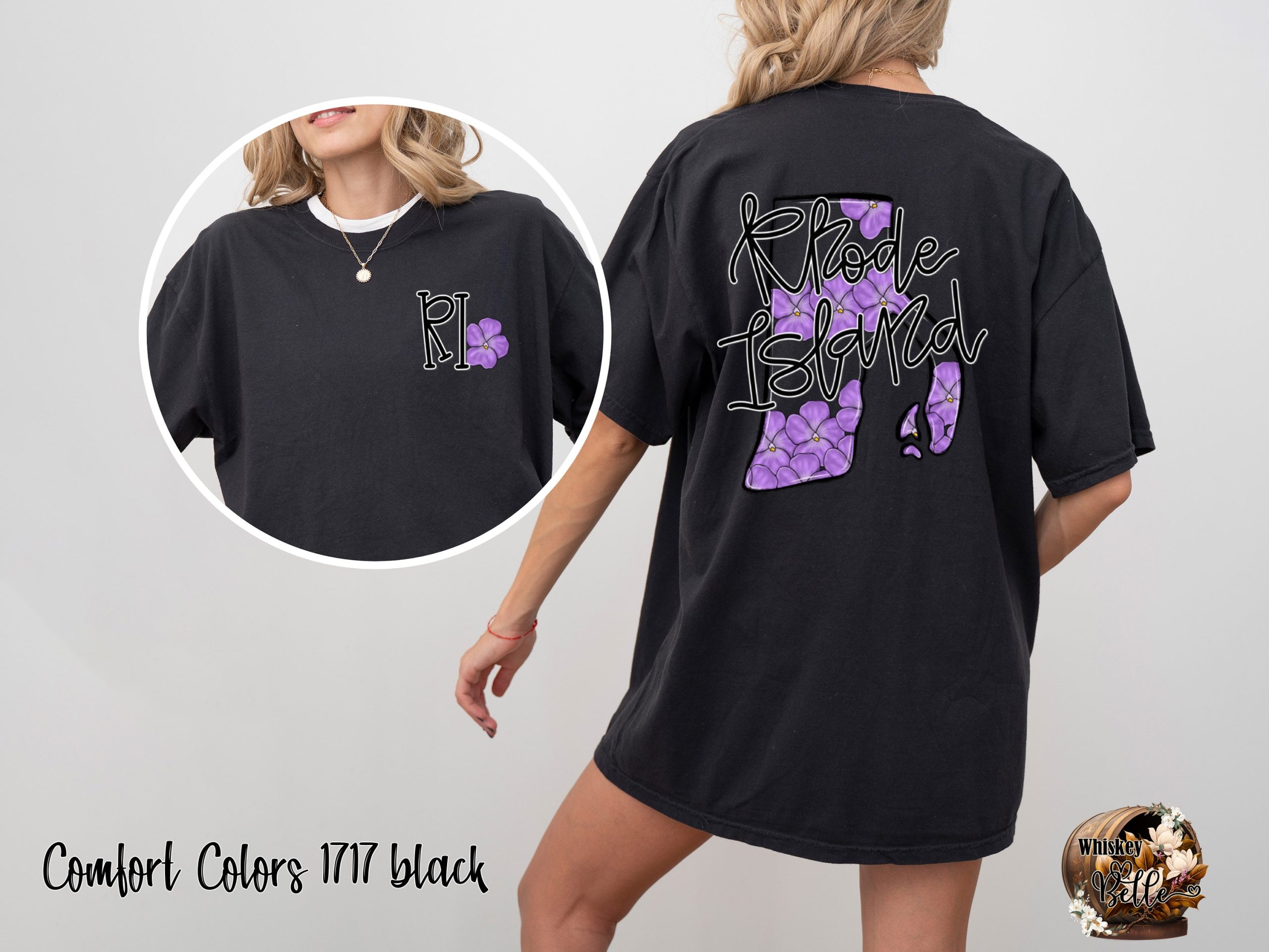 Rhode Island T Shirt, Violet Flower Design, State Pride Tee, Initial RI Tee, Gift For Rhode Islander, Floral State Outline Shirt - Image 2
