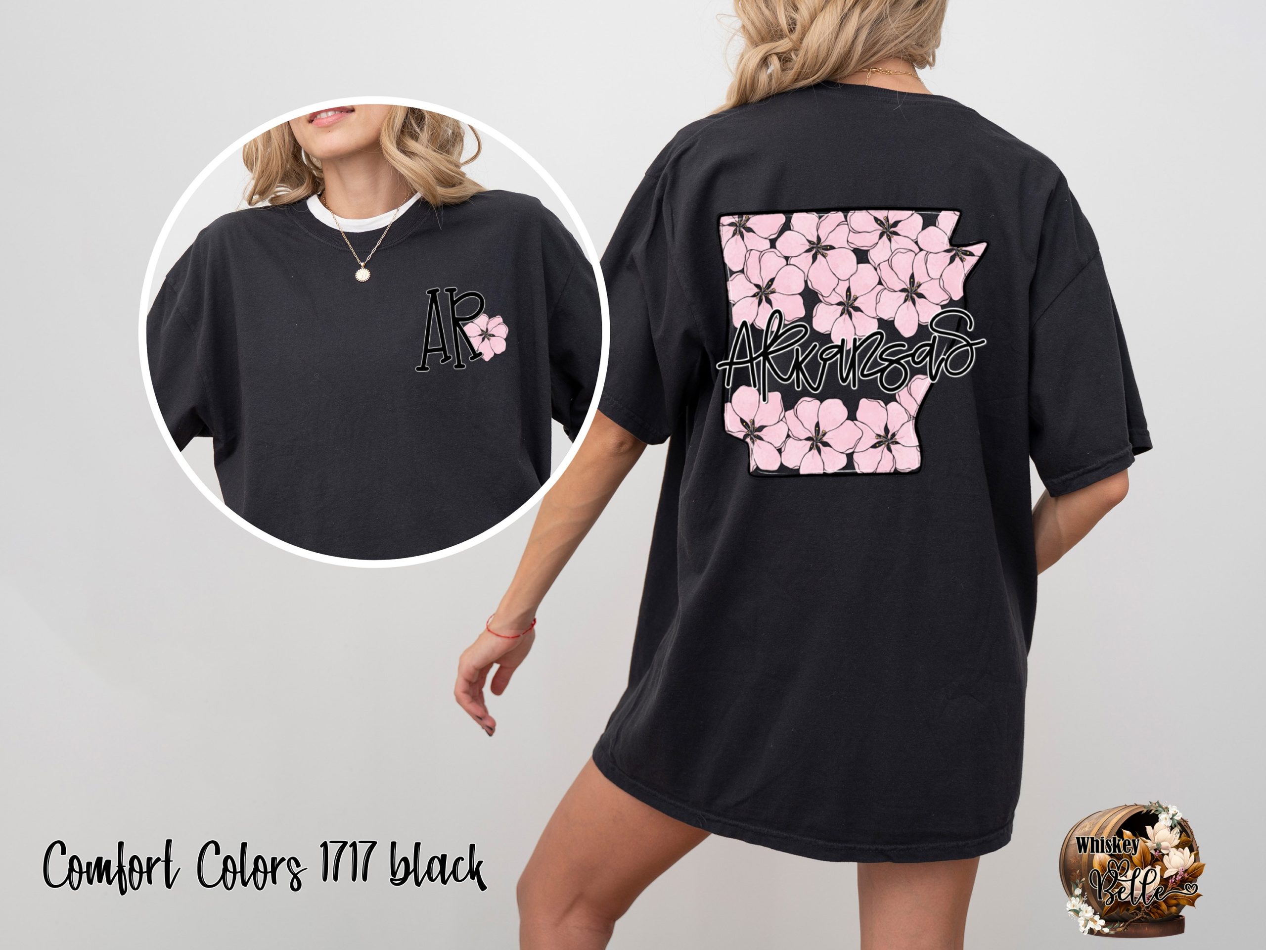 Comfort Colors C1717 Arkansas Floral T-Shirt, Southern State Pride Tee, Pink Blossom Arkansas Outline Shirt, AR Initial Flower Tee, State - Image 2