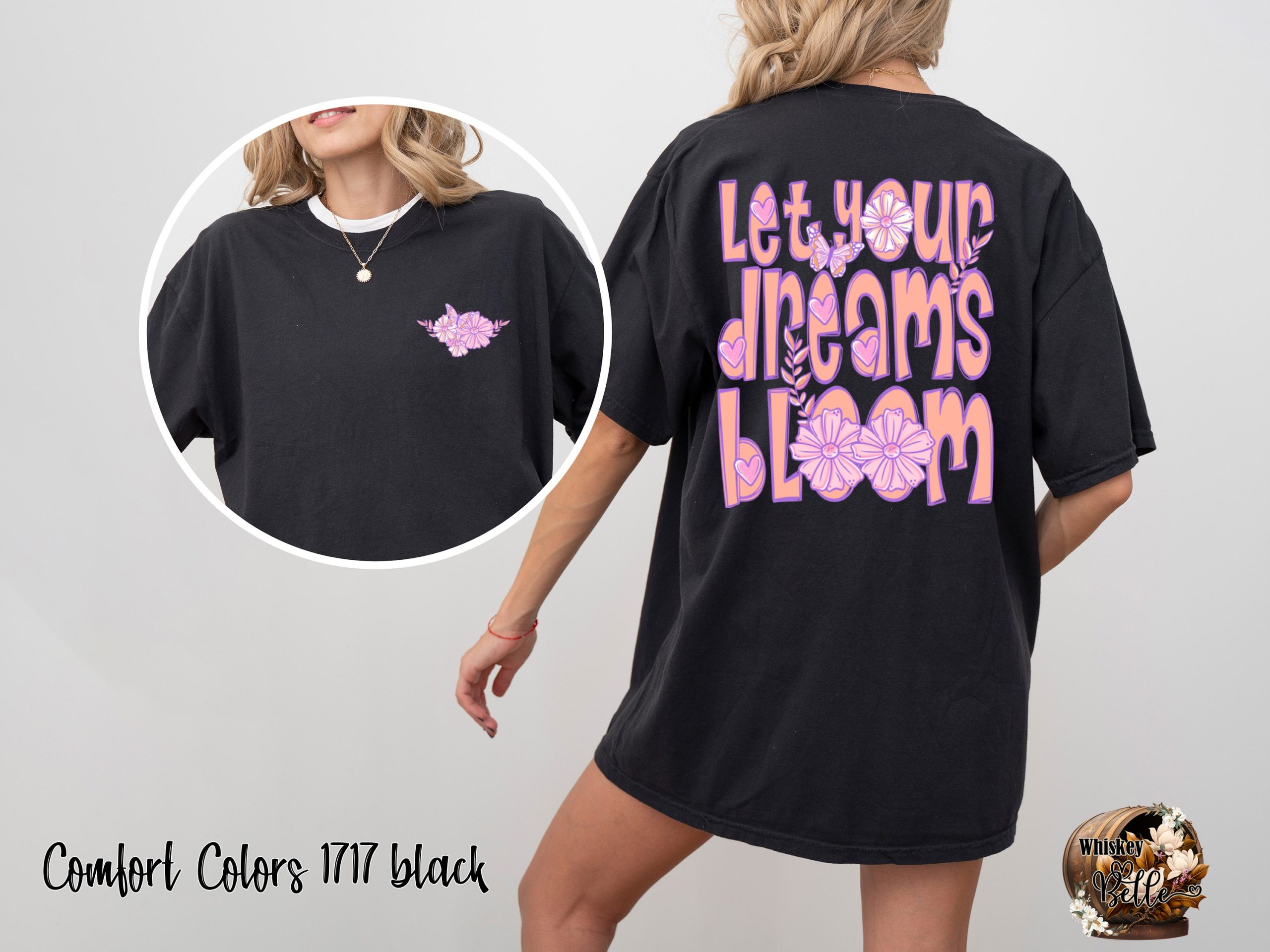 Let Your Dreams Bloom T-Shirt, Floral Butterfly Shirt, Positive Quote Tee, Motivational Graphic Top, Flower Lover Gift, Women's Trendy - Image 2