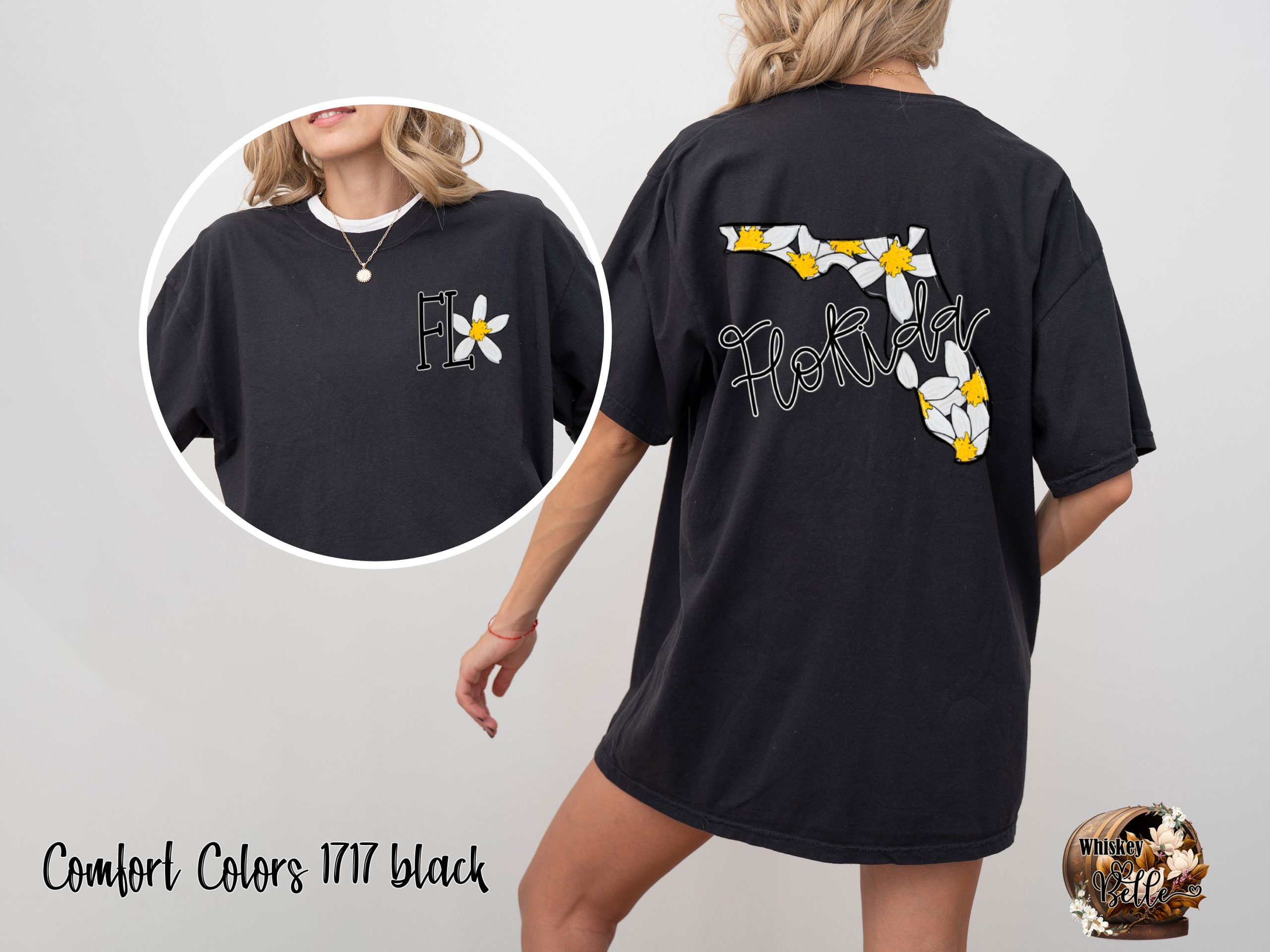 Comfort Colors C1717 Florida Flower T-Shirt, State Pride Tee, Floral FL, Sunshine State Shirt, Trendy Graphic Tee, Gift for Floridian, Black - Image 2