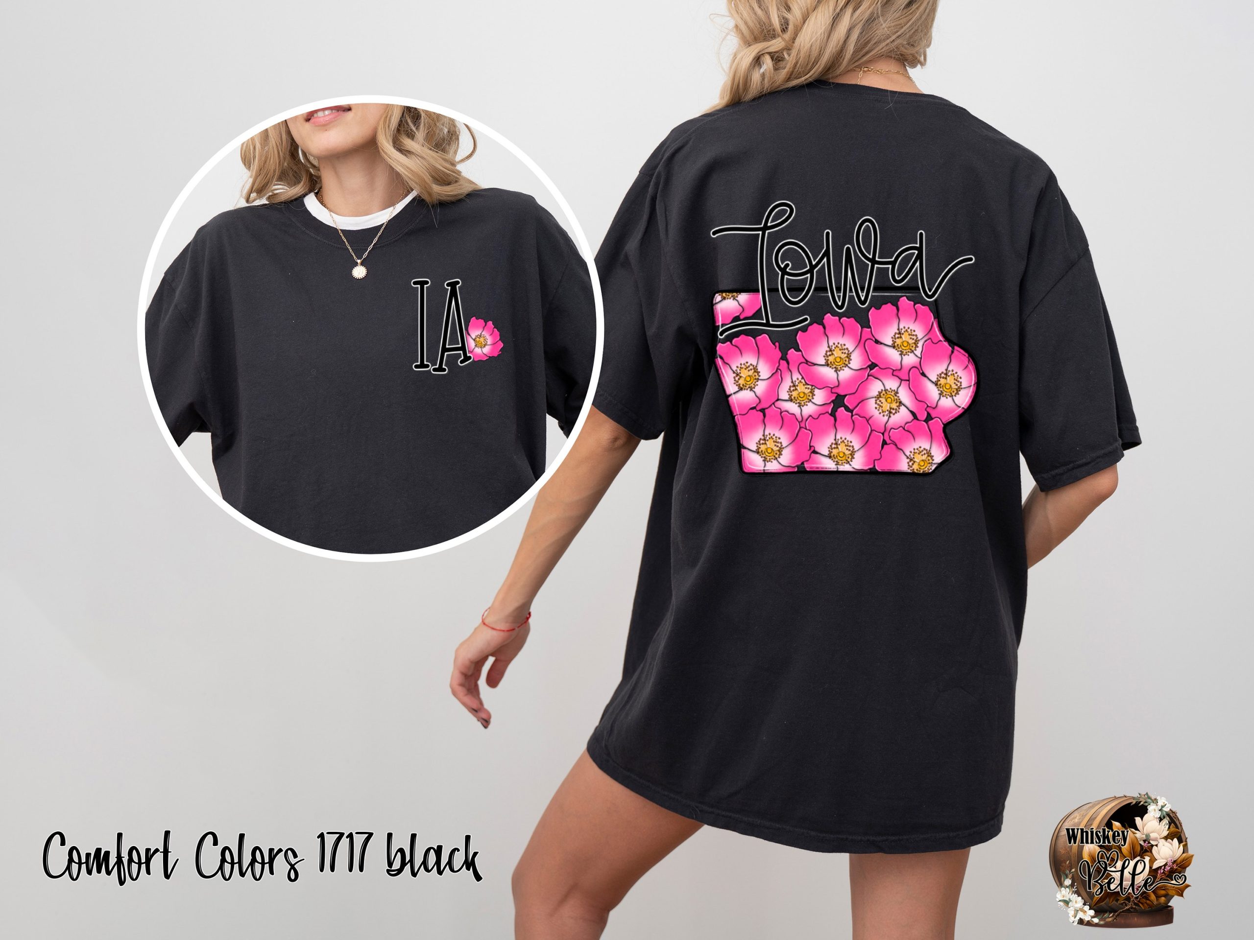 Comfort Colors C1717 Iowa Floral Shirt, Iowa State Flower TShirt, Iowa Wild Rose Tee, Iowa Souvenir Shirt, Iowa Pride T-Shirt, Iowa Gift - Image 2
