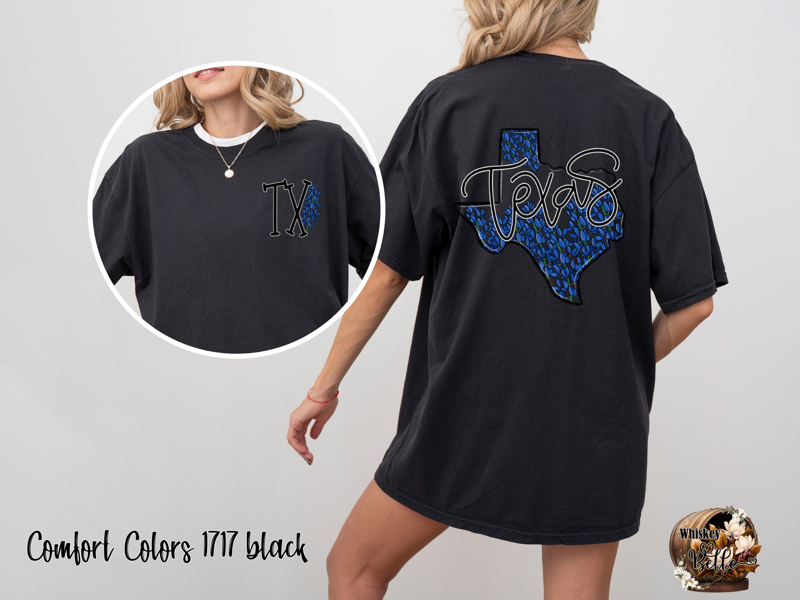 Comfort Colors C1717 Texas Bluebonnet T-Shirt, TX State Flower Shirt, Southern Tee, Texas Pride Gift, Floral Texas Outline, Graphic Tee - Image 2