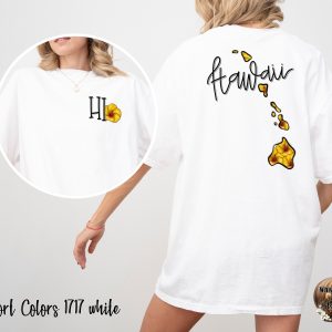 Comfort Colors C1717 Hawaii T Shirt, HI Hibiscus Flower Tee, Island Vacation Shirt, Hawaii Islands Map TShirt, Tropical Flower Hawaii Shirt