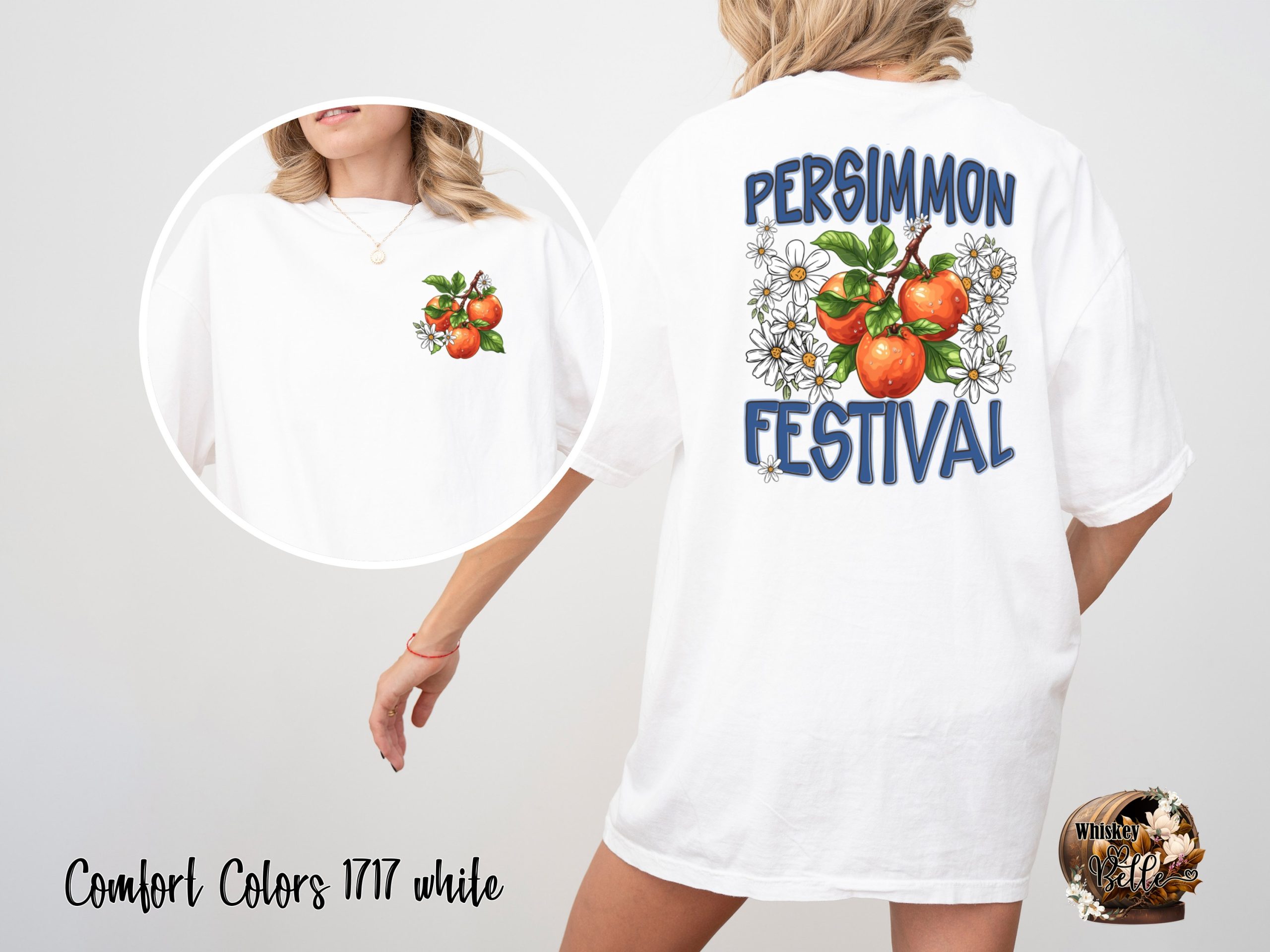 Comfort Colors 1717 Persimmon Festival T-Shirt, Fall Harvest Tee, Floral Fruit Shirt, Autumn Graphic Tee, Trendy Back Print Shirt