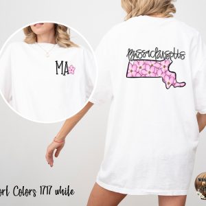 Comfort Colors C1717 Massachusetts State Flower T-Shirt, MA Pride Tee, Dogwood Blossom Graphic Tee, Gift for Massachusetts Native, State