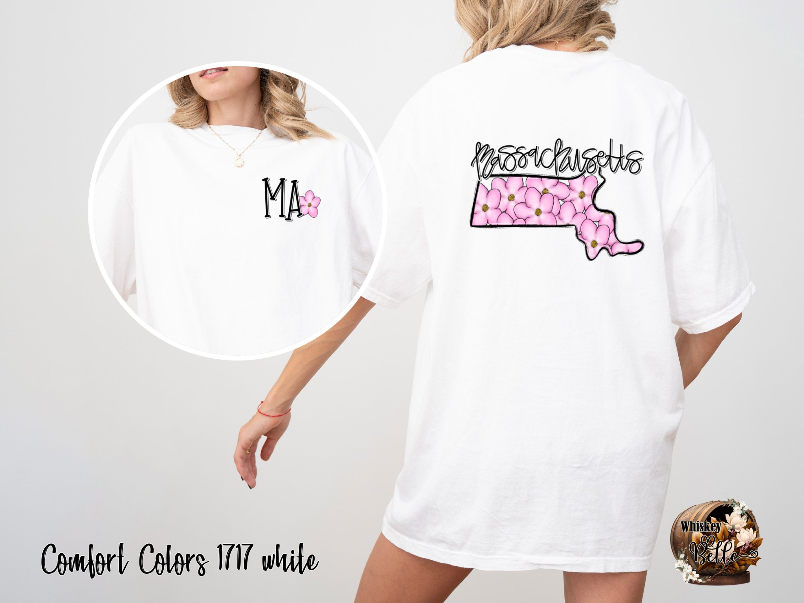 Comfort Colors C1717 Massachusetts State Flower T-Shirt, MA Pride Tee, Dogwood Blossom Graphic Tee, Gift for Massachusetts Native, State