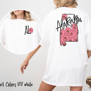 Comfort Colors C1717 Alabama Flowers T Shirt, Southern State Pride Tee, Floral State Outline Shirt, University Apparel, Crimson Tide, Roll