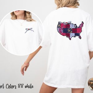 Comfort Colors C1717 USA Map T-Shirt, American Flag Patriotic Tee, Front Ribbon Gift Shirt, Cute Back Design Top, Trendy Aesthetic Tee