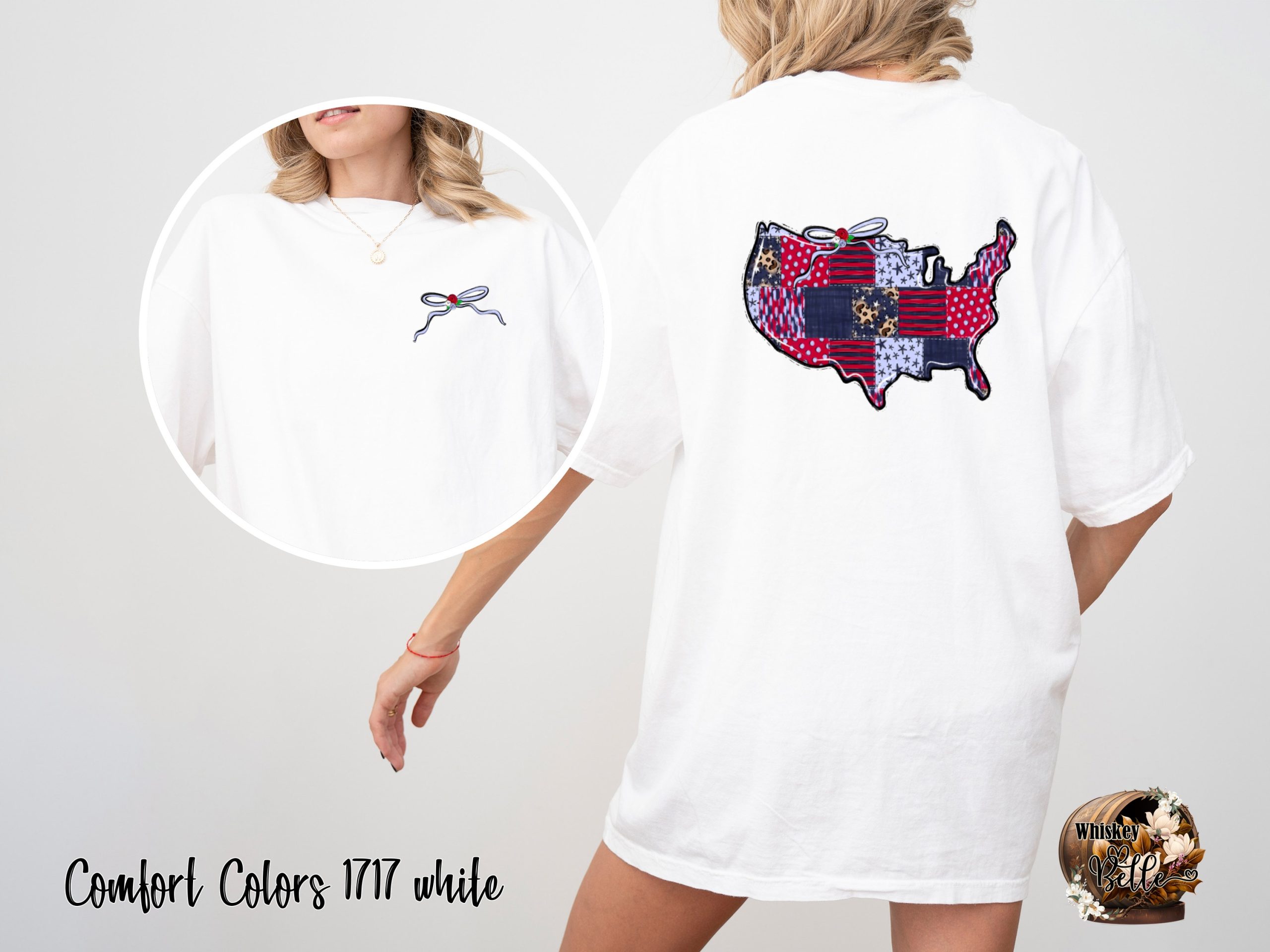 Comfort Colors C1717 USA Map T-Shirt, American Flag Patriotic Tee, Front Ribbon Gift Shirt, Cute Back Design Top, Trendy Aesthetic Tee