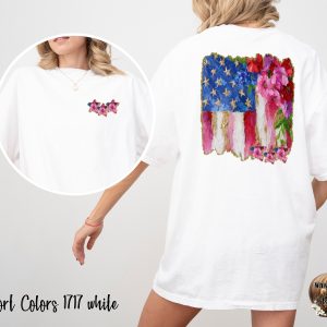 Comfort Colors C1717 Floral American Flag T-Shirt, Patriotic Shirt, Flower USA Tee, Trendy Graphic Tee, Floral Flag Shirt, USA Flag T-Shirt