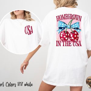Comfort Colors C1717, Homegrown in the USA T-Shirt, Cherry Bow T-Shirt, American Pride Shirt, Patriotic Tee, Summer T Shirt, USA T-Shirt