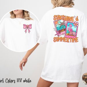 Comfort Colors 1717 Sunshine and Summertime T-Shirt, Flamingo T-Shirt, Beach Vacation T-Shirt, Tropical Tee, Girly T-Shirt, T-Shirt