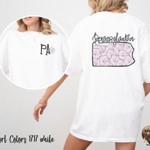 Pennsylvania Laurel T Shirt, PA State Flower Tee, Floral State Pride, Mountain Laurel Gift, Pennsylvania Souvenir, State Map T-Shirt