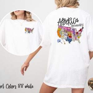 America The Beautiful T Shirt, Floral US Map Shirt, Patriotic Tee, USA Pride Gift, Colorful United States, American Pride T-Shirt