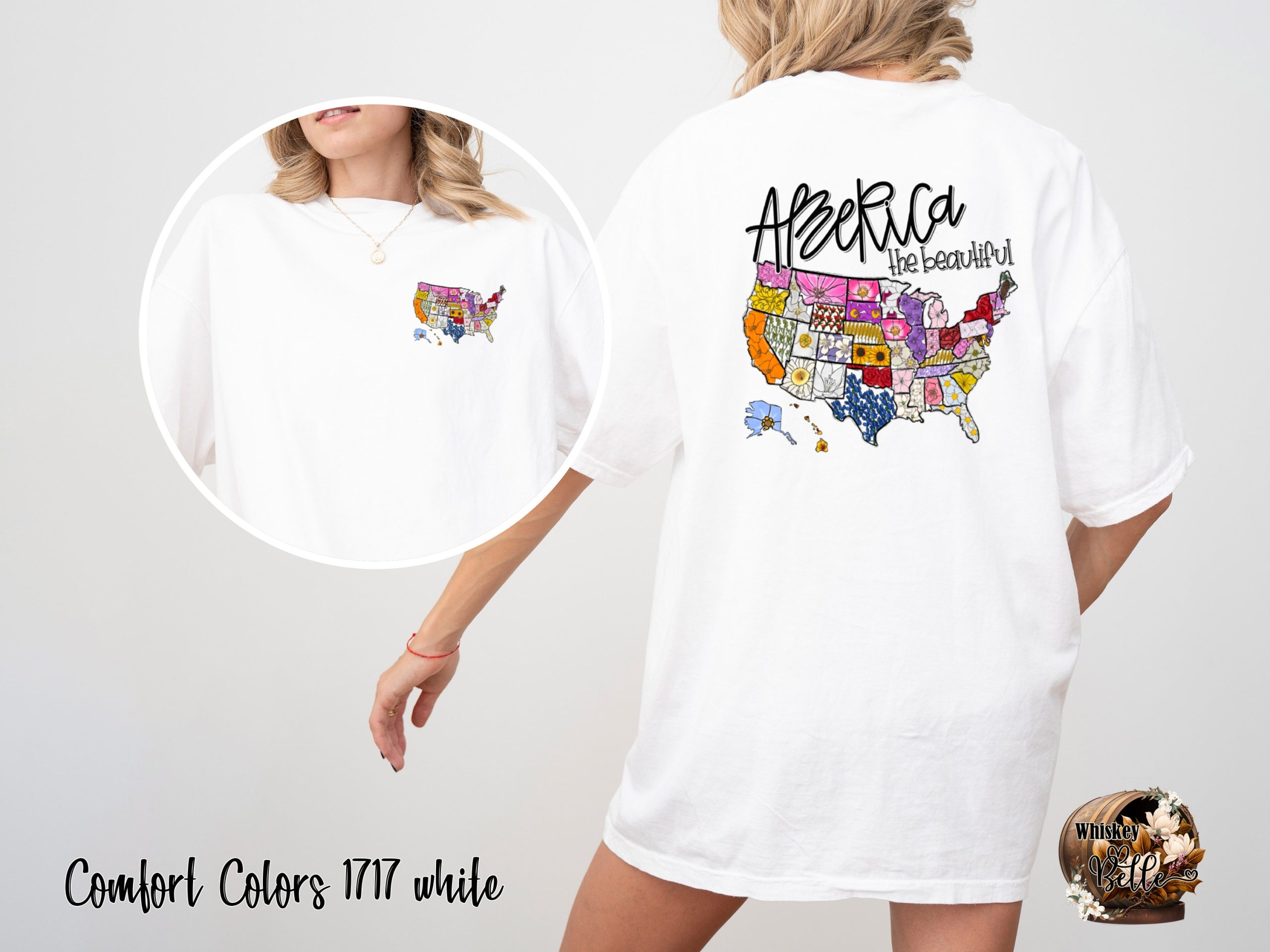 America The Beautiful T Shirt, Floral US Map Shirt, Patriotic Tee, USA Pride Gift, Colorful United States, American Pride T-Shirt