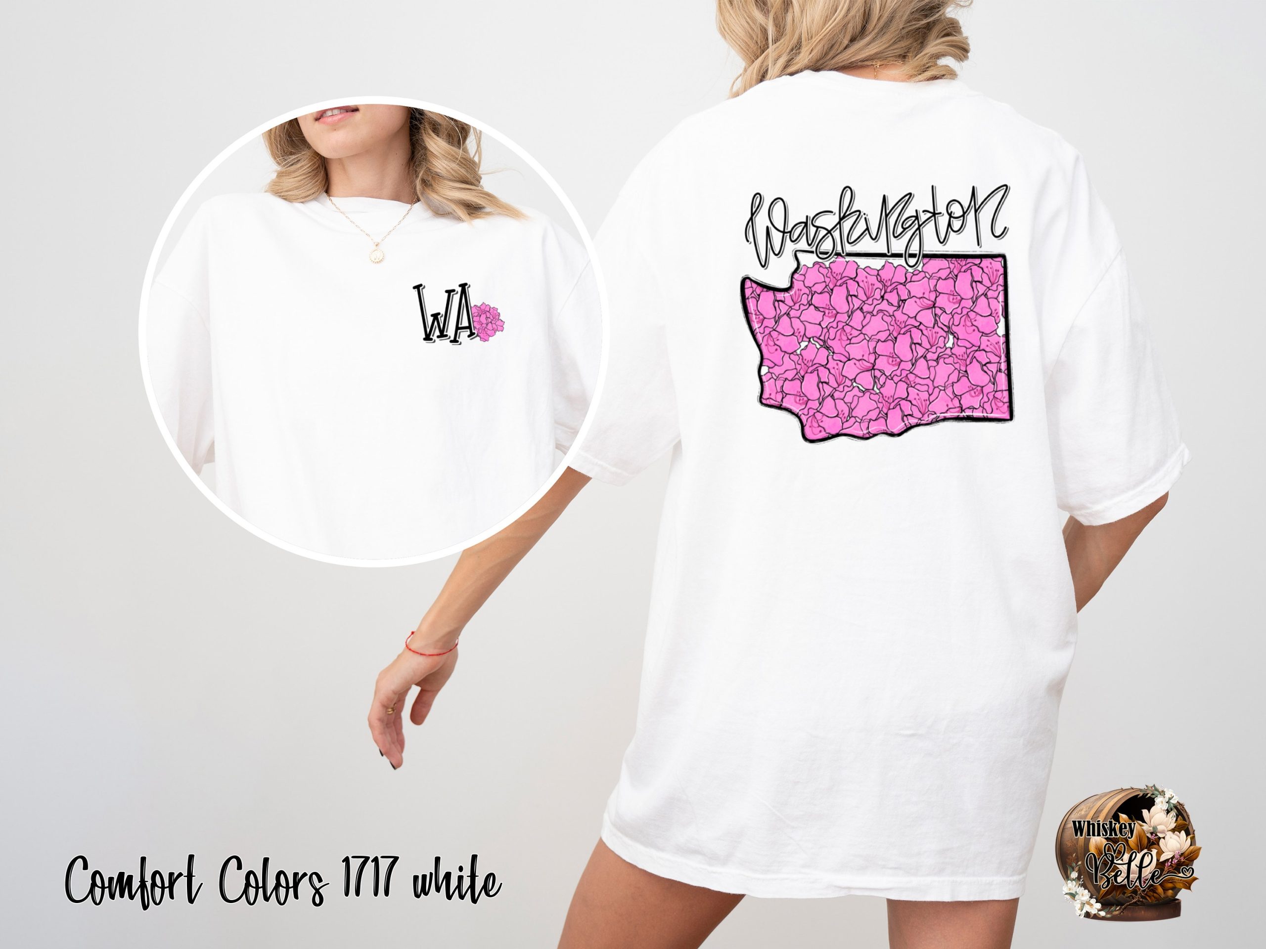 Washington State Flower Rhododendron T Shirt, WA Pink Floral Map Tee, Pacific Northwest Gift, PNW Travel Souvenir, USA State Pride