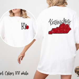 Kentucky Rose T-Shirt, Floral State Pride Tee, KY State Flower Shirt, Souvenir Tee, Gift for Kentucky Lover, Kentucky Map T Shirt