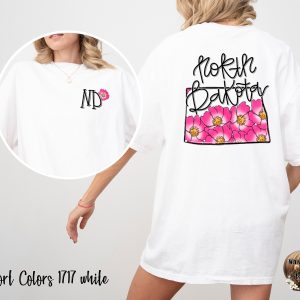 North Dakota Floral T-Shirt, ND State Pride Tee, Pink Wild Rose Shirt, State Flower Tee, Dakota Souvenir T-Shirt, Trending T-Shirt