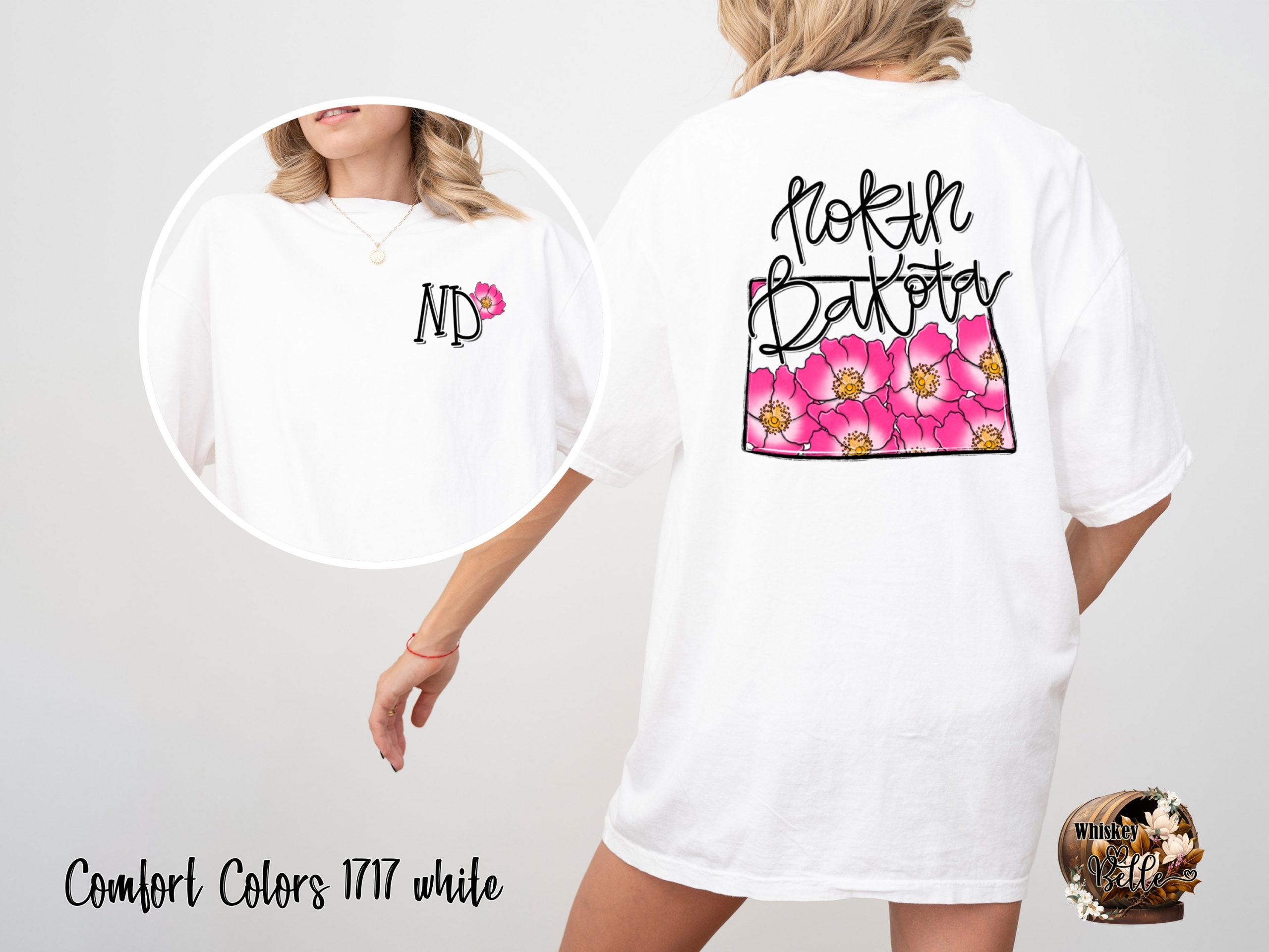 North Dakota Floral T-Shirt, ND State Pride Tee, Pink Wild Rose Shirt, State Flower Tee, Dakota Souvenir T-Shirt, Trending T-Shirt