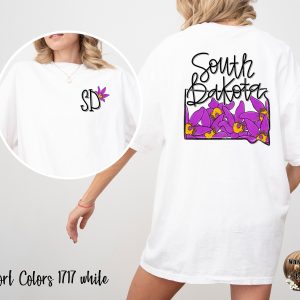 South Dakota T Shirt, SD Flower T-Shirt, State Pride Tee, Floral State Outline Shirt, Purple Flower Shirt, Dakotas Shirt, Trendy Shirt