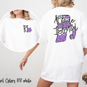Rhode Island T Shirt, Violet Flower Design, State Pride Tee, Initial RI Tee, Gift For Rhode Islander, Floral State Outline Shirt