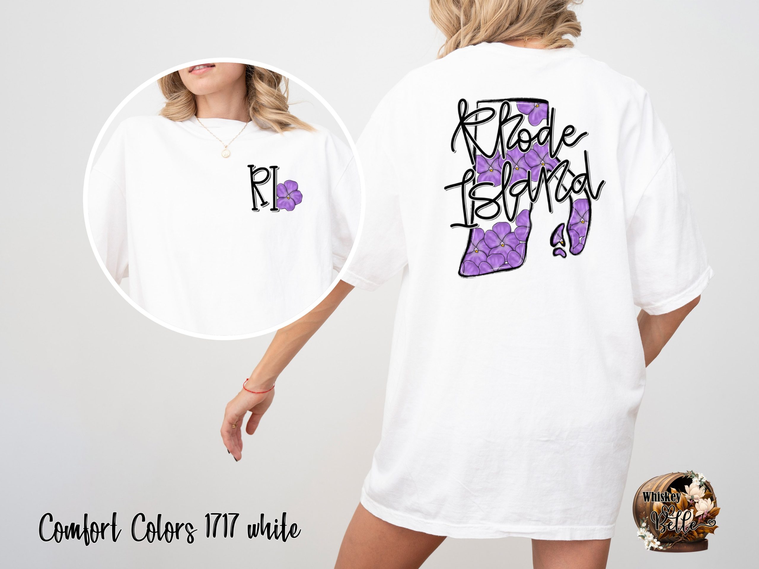 Rhode Island T Shirt, Violet Flower Design, State Pride Tee, Initial RI Tee, Gift For Rhode Islander, Floral State Outline Shirt