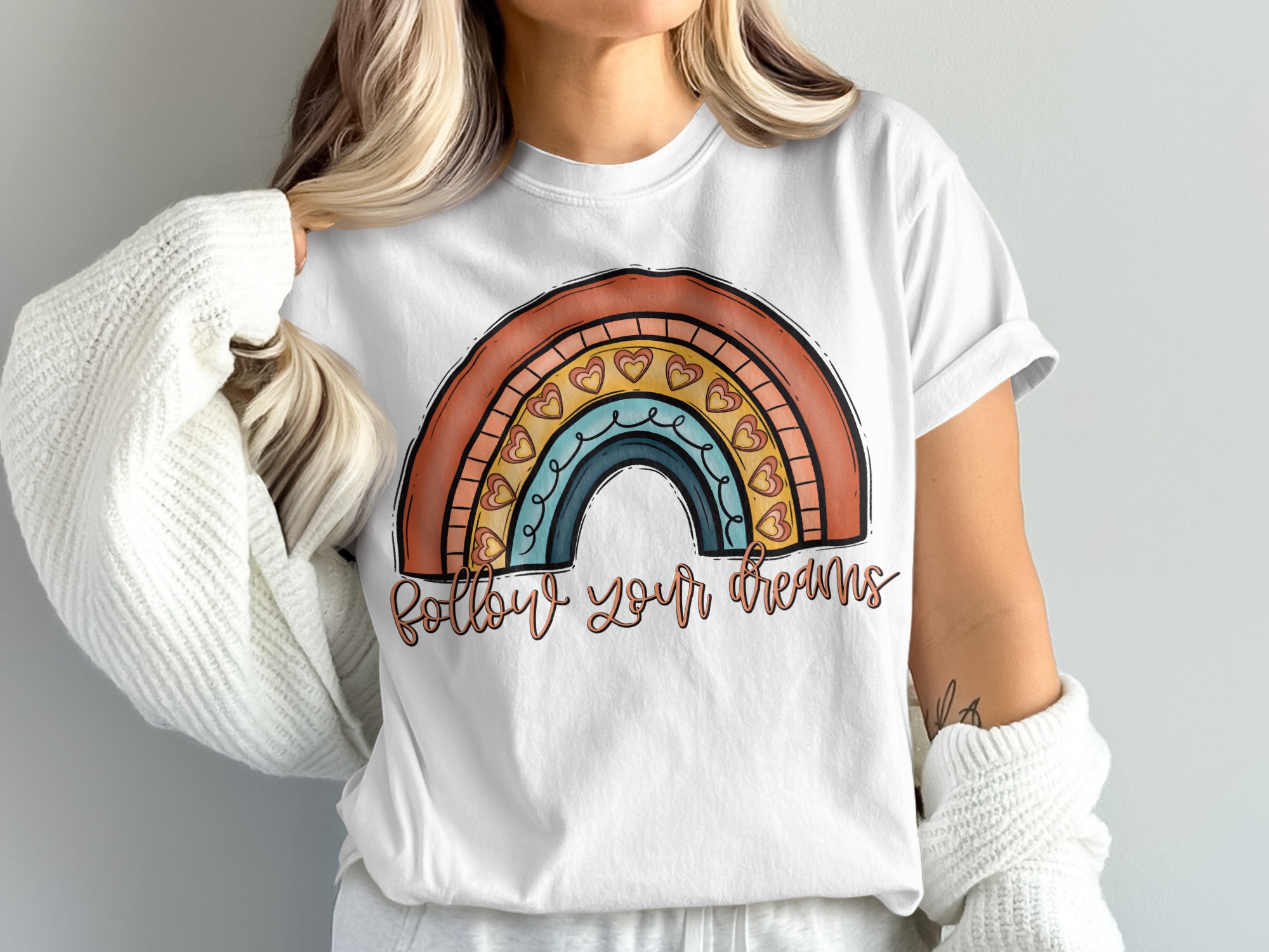 Follow Your Dreams Rainbow T-Shirt, Comfort Colors 1717, Inspirational Shirt, Boho Rainbow Shirt, Positive Vibes, Motivational Tee