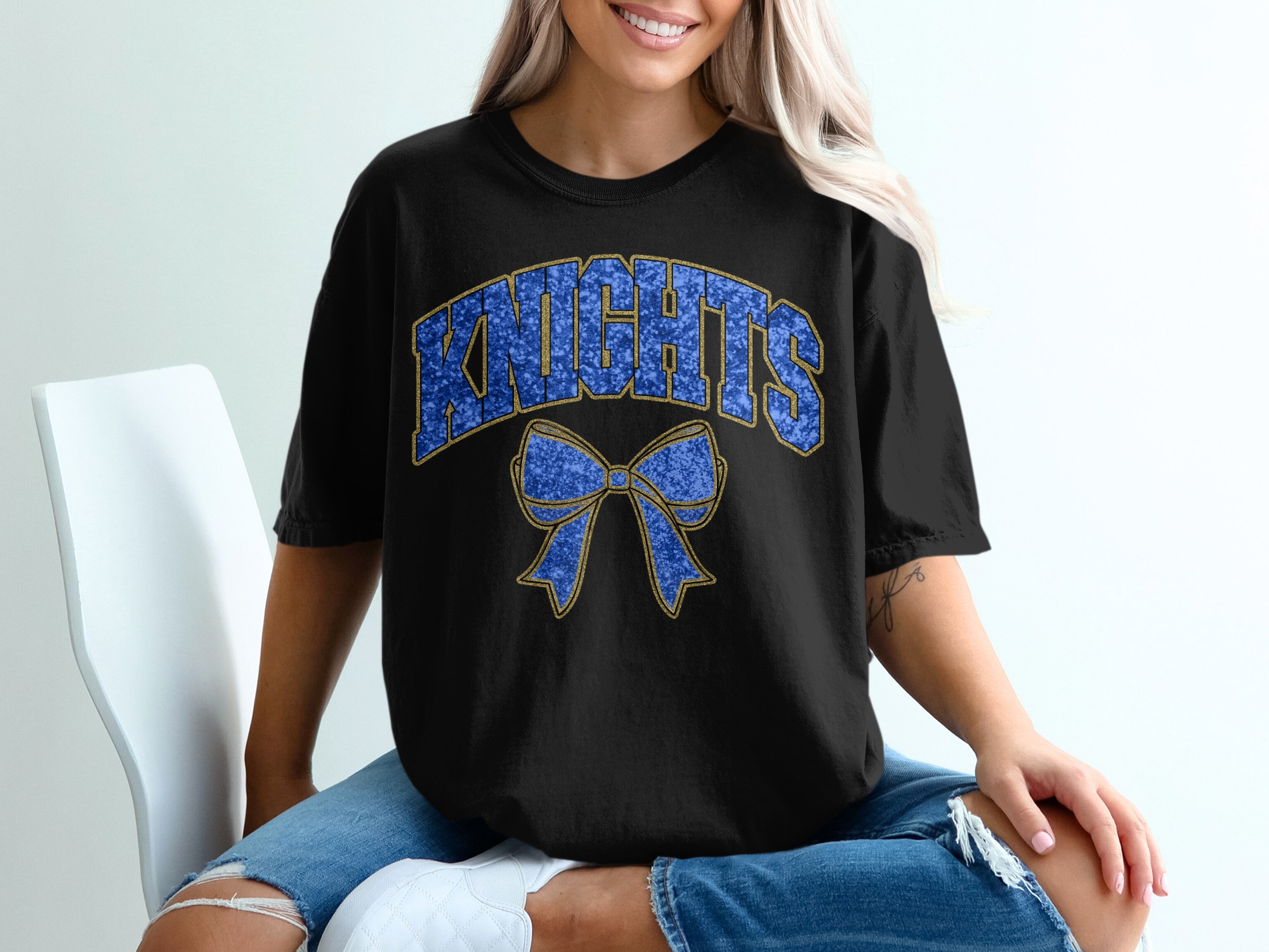 Knights T-Shirt, Blue Bow Graphic, Sport Fan Tee, Team Spirit, Game Day Apparel, School Pride, Trendy Gift, Comfortable Top - Image 2