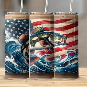 Patriotic Bass 20oz Sublimation Design, American Flag Tumbler Digital Download, USA Fish Tumbler Design, 4th of July, Fishing Tumbler Design