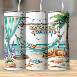 Coastal Golden Retriever 20oz Tumbler Wrap, Beach Dog Sublimation Design, Digital Download, Summer Vacation Tumbler, Cute Pet Lover Gift