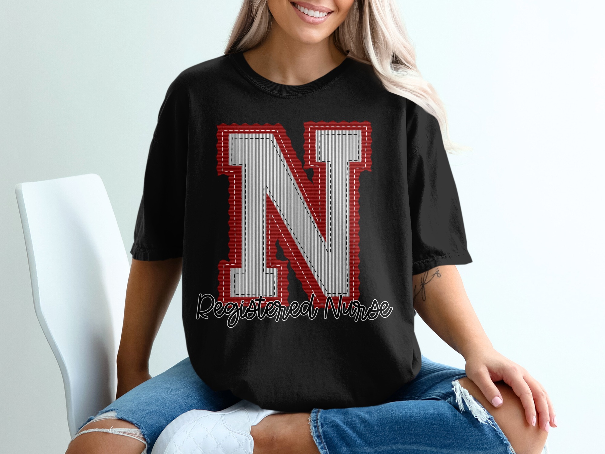 Registered Nurse T Shirt, Nurse Gift, Initial N T Shirt, Nurse Appreciation Gift, Medical T Shirt, Cute Nurse Tee, prepster preppy - Image 3