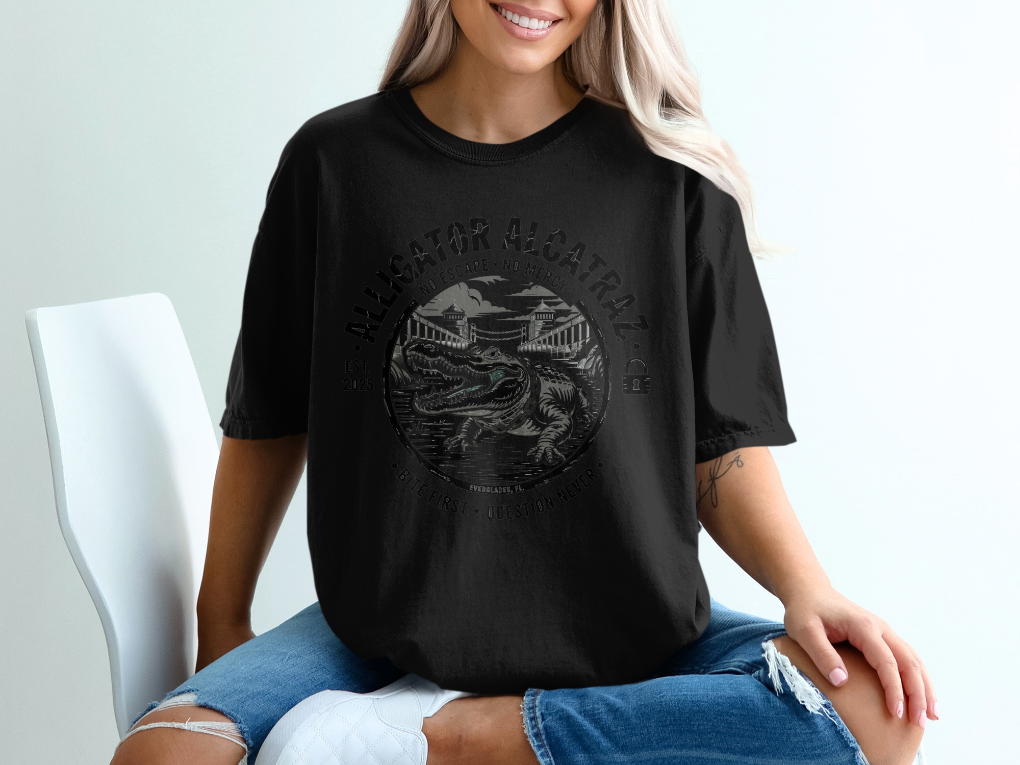 Alligator Alcatraz T Shirt, Everglades Florida Tee, Funny Alligator Shirt, Bite First Question Later T-Shirt, Reptile Graphic Tee - Image 2