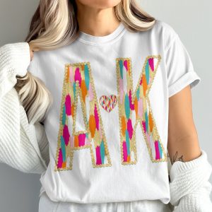 A K Initial T-Shirt, Colorful Letters Tee, Heart Initial Shirt, Comfort Colors 1717, Monogram Shirt, Personalized T-Shirt Gift