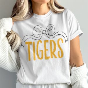 Tigers T Shirt, Bow Shirt, Comfort Colors 1717, Game Day Shirt, College Shirt, Tigers Fan Gift, Sport Tee, Graphic Tee, Trendy Top
