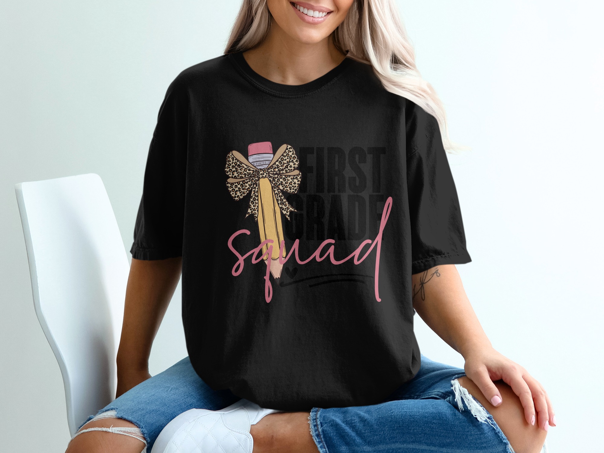 First Grade Squad T-Shirt, Teacher Shirt, Back to School Tee, Elementary School, Leopard Pencil Bow, 1st Grade Squad, School T Shirt - Image 2
