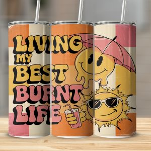 Living My Best Life 20oz Sublimation Digital Download, Retro Tumbler Design, Smiley Faces, Summer Vibes, Digital File for Sublimation
