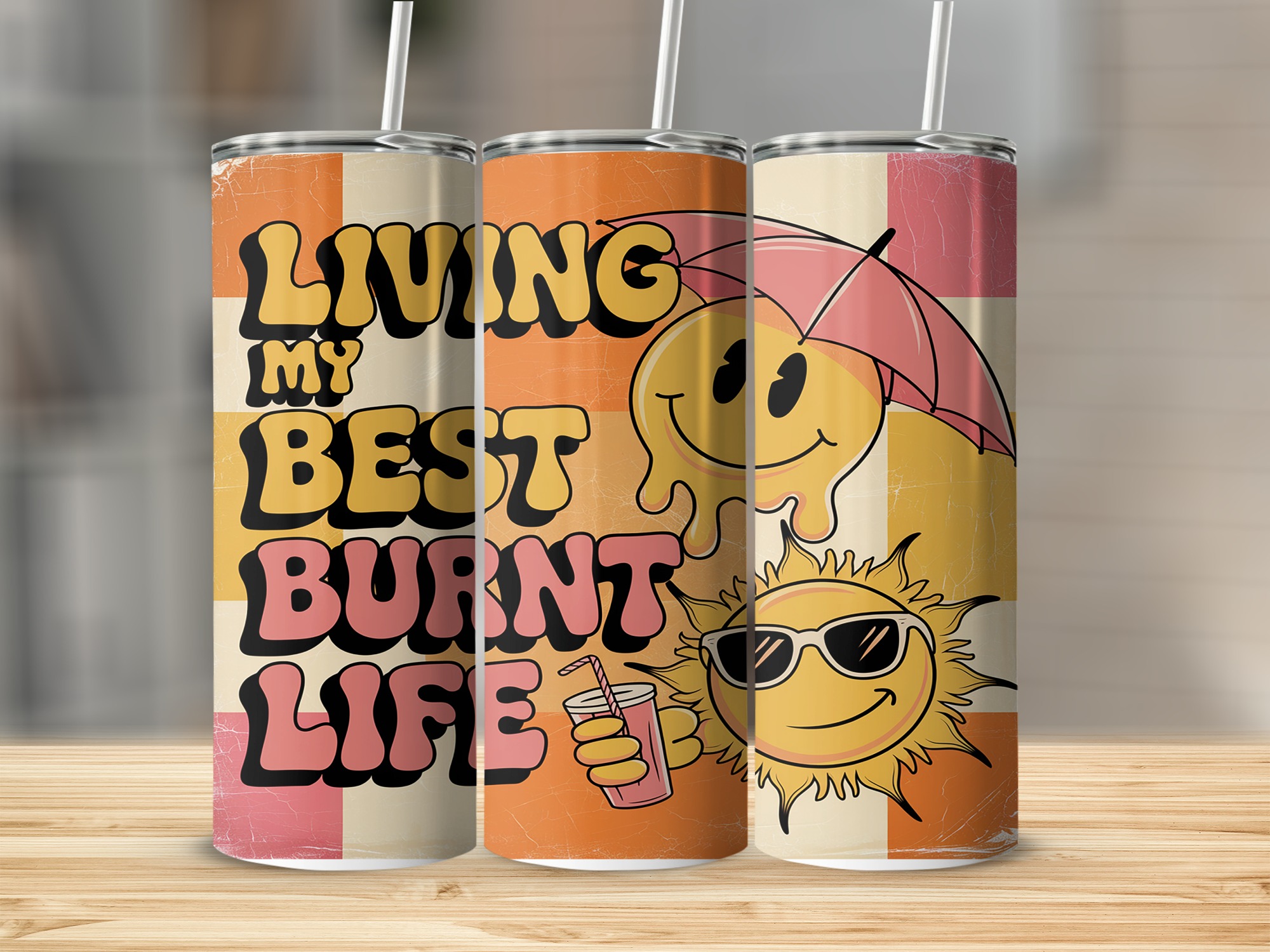 Living My Best Life 20oz Sublimation Digital Download, Retro Tumbler Design, Smiley Faces, Summer Vibes, Digital File for Sublimation