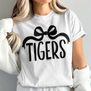 Tigers Bow T-Shirt, Comfort Colors 1717, Cute Animal Tee, Team Spirit Shirt, Game Day Apparel, Trendy Graphic Top, Fan Gear, Unisex T-Shirt