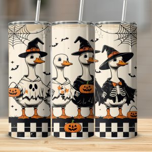 Halloween Ducks Digital Sublimation Tumbler Wrap Digital Download, Spooky Cute Design, 20oz Skinny Tumbler, Funny Ghost, Witch, Skeleton