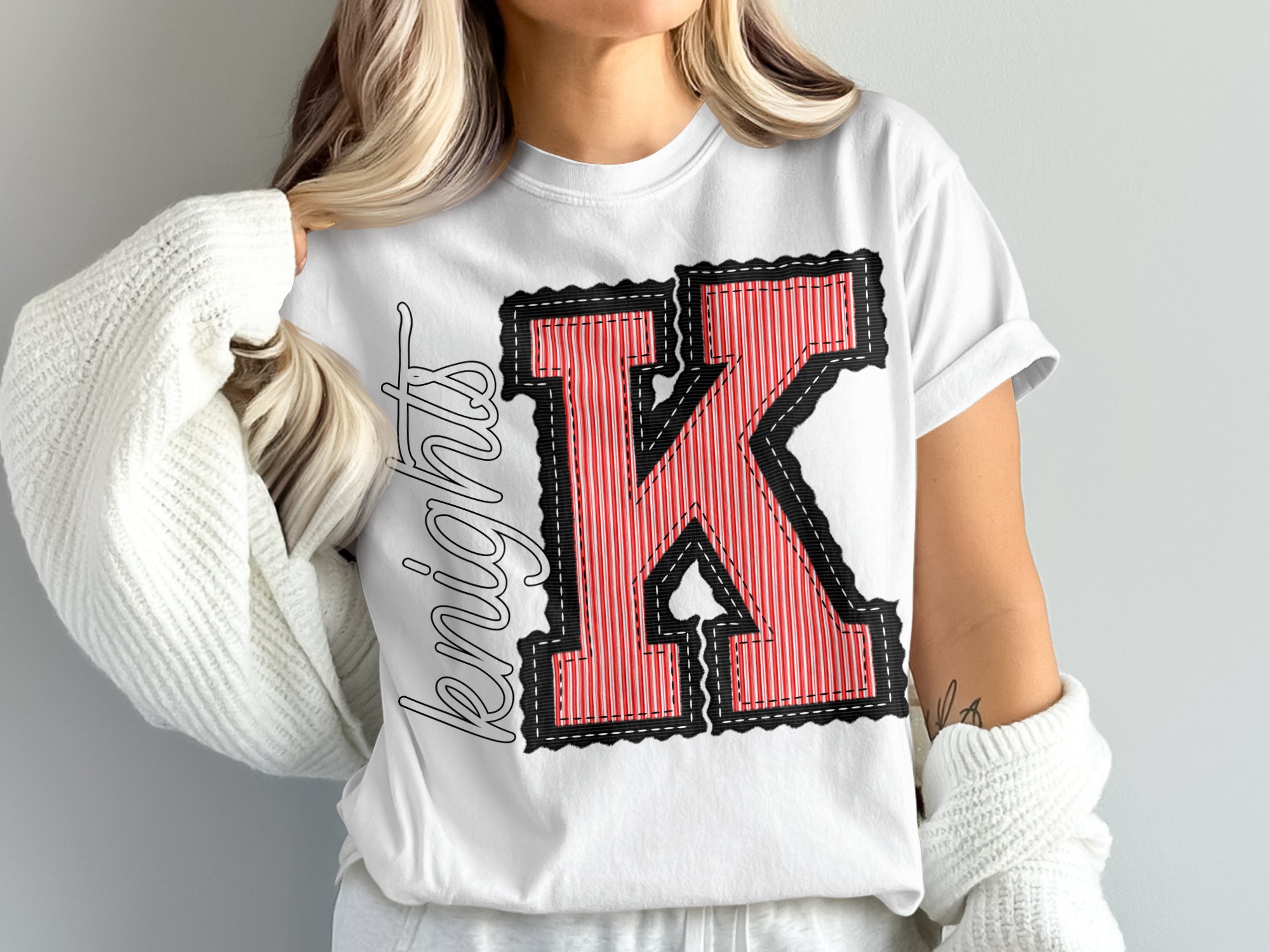 Letter K Knights T-Shirt, Varsity Initial Tee, Comfort Colors 1717, Alphabet Shirt, Red and Black Letter Tshirt, Monogram T-Shirt, Graphic, prepster preppy