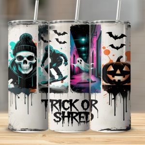Trick Or Shred, Skull Sublimation 20oz Tumbler Wrap, Halloween Tumbler Design, Skateboard Ghost Tumbler, Digital Download, Funny Wrap