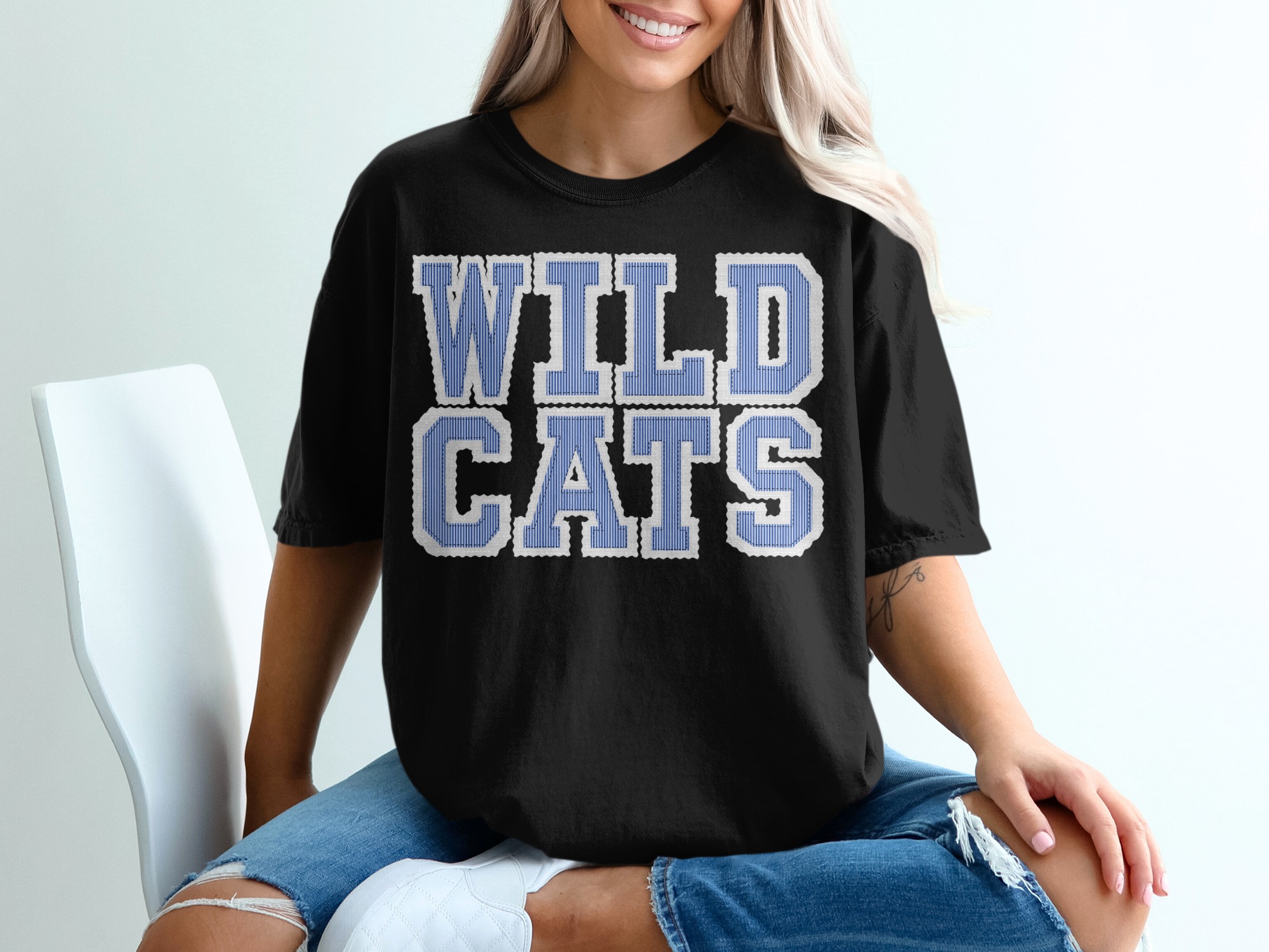 Wildcats T-Shirt, Striped Letters, Team Spirit Shirt, Game Day, College Apparel, Comfort Colors 1717, Fan Gear, prepster preppy - Image 3