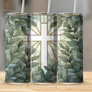 Cross Leaves Digital Download, 20oz Sublimation Design, Christian Tumbler Design, Religious Tumbler, Stained Glass Tumbler, DIY Gift