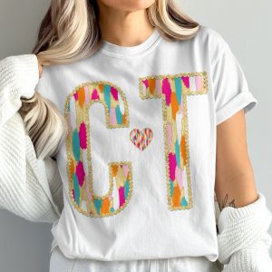 CT Initial T-Shirt, Colorful Letter Tee, Gold Accent Shirt, Heart, Comfort Colors 1717, Trendy T-Shirt, Gift For Her, Initial Shirt