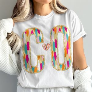 CO T-Shirt, Comfort Colors 1717 T-Shirt, Cute Initial Shirt, Colorful Initial T-Shirt, Letter T-Shirt, Initial with Heart T-Shirt