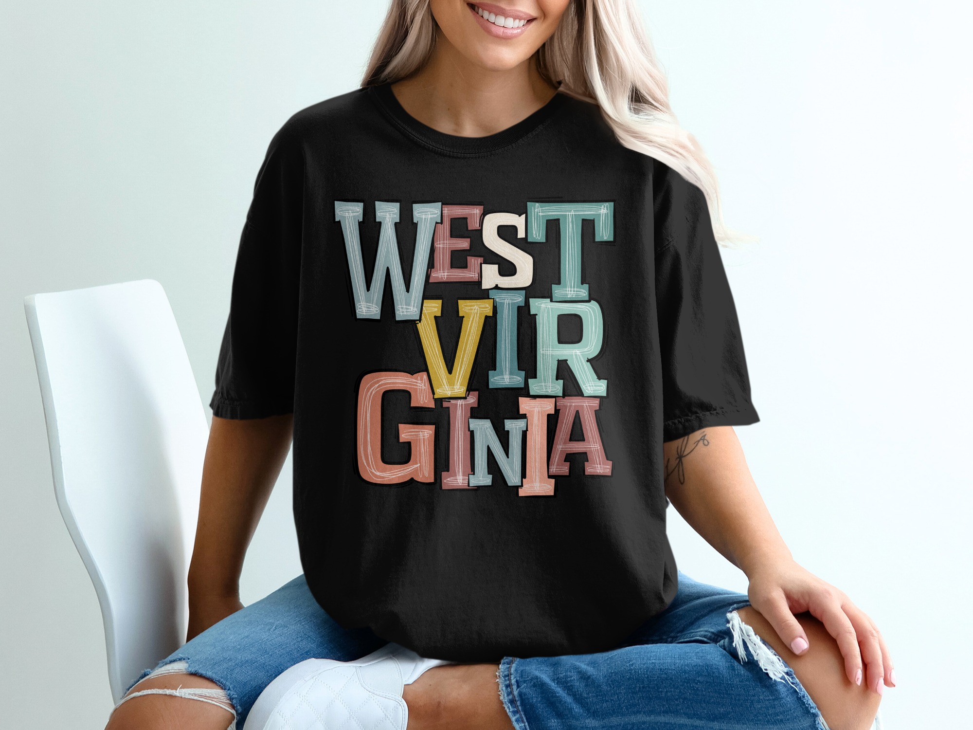 West Virginia T-Shirt, Colorful Letters Tee, West Virginia Souvenir Shirt, State Pride Shirt, Travel T-Shirt, Graphic Tee - Image 2