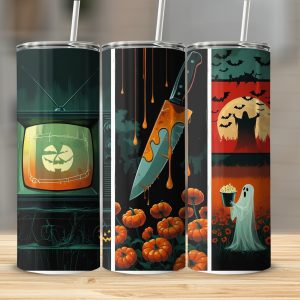 Halloween Tumbler Wrap, Spooky 20oz Tumbler, Digital Download, Pumpkin, Ghost, Knife Sublimation Design, Horror Tumbler, Scary Tumbler