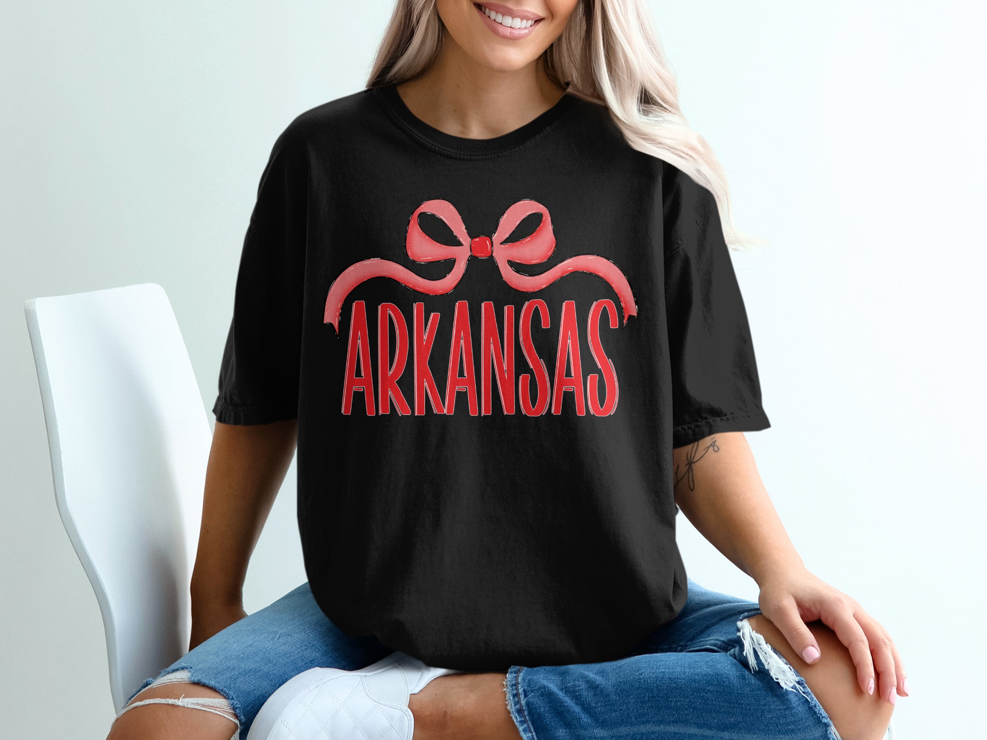 Arkansas T-Shirt with Bow, Cute State Pride Shirt, Comfort Colors 1717, Southern Charm Tee, Gift for Her, Arkansas Lover Shirt - Image 3
